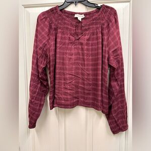 NWT Treasure & Bond smocked windowpane plaid top size Small